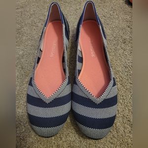 Rothys Blue Stripe Flats Size 10 EUC